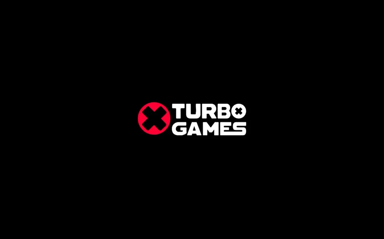 Schwarzer Ladebildschirm mit rotem Kreis-X-Symbol und weißem Schriftzug Turbo Games